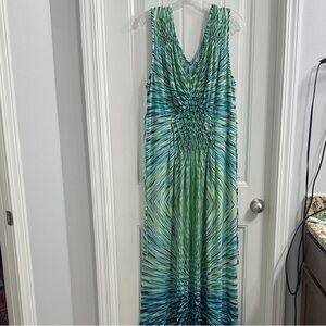 Avenue Vibrant Green and Blue Maxi Dress Size 14/16